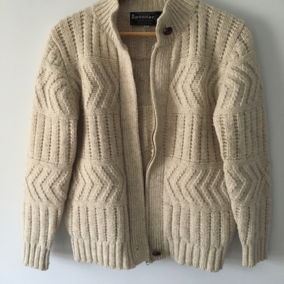 Vintage knitted wool zip pocket and leather button sweater cardigan - Picture 10 of 10